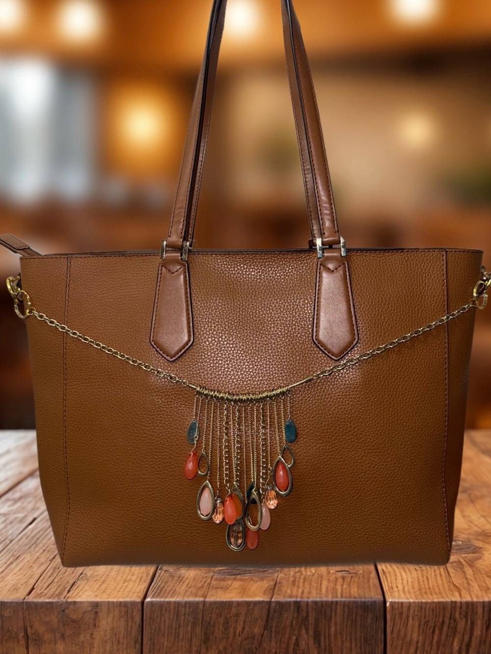 Bag Chain 20” Coral Beading with Gold Accents